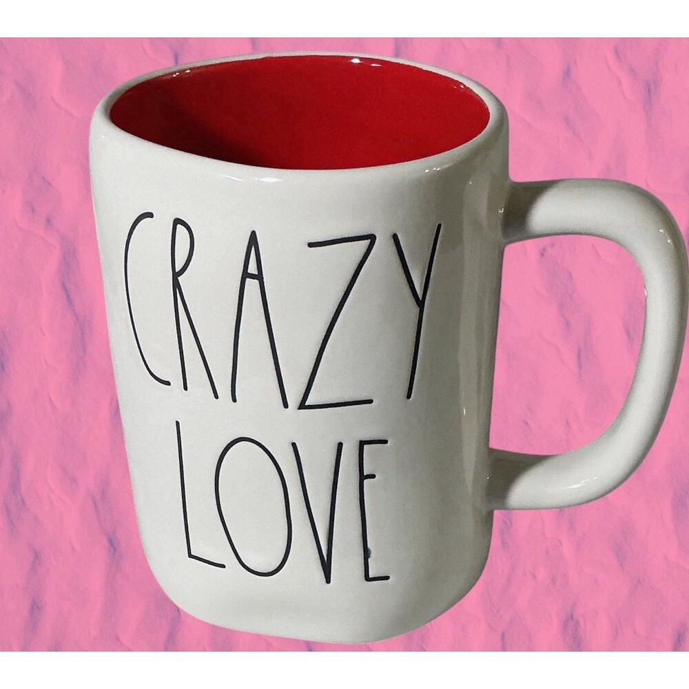 CRAZY LOVE Rae Dunn Coffee Mug Tea Cup Ivory & Red NEW